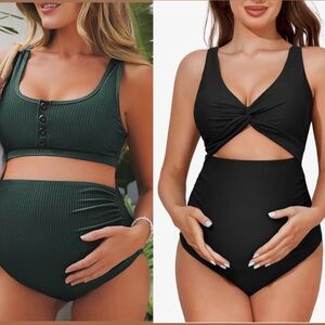 BRAND NEW Green and Black Maternity Swimsuit Set